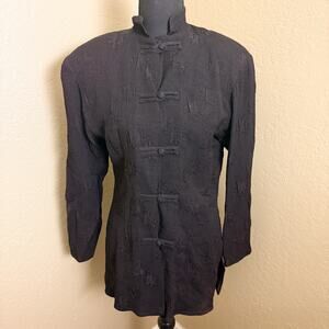 Vintage Ann Premiere Paris Black Frog Closure Mandarin Collar Jacket Petite